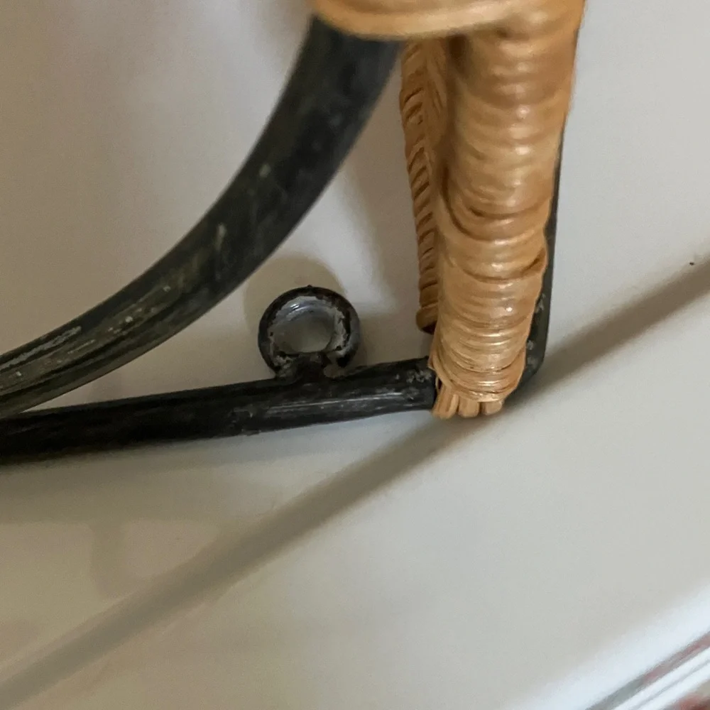 Wrought Iron and Wicker Wall Shelf With Hanging Bar, Ready To Hang